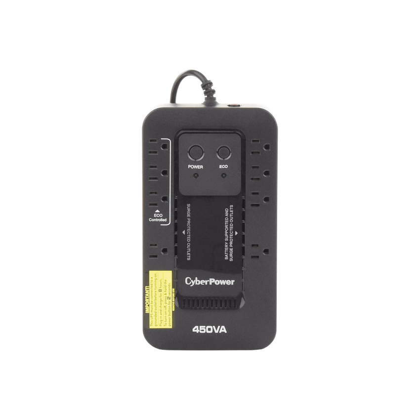 UPS de 450 VA/260 W, Topología Standby con Modo Ahorrador ECO, Entrada 120 Vca NEMA 5-15P, Con 8 Tomas NEMA 5-15R