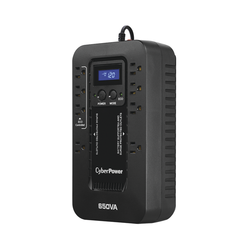 UPS de 650 VA/390 W, Topología Standby con Modo Ahorrador ECO, Entrada 120 Vca NEMA 5-15P, Con 8 Tomas NEMA 5-15R