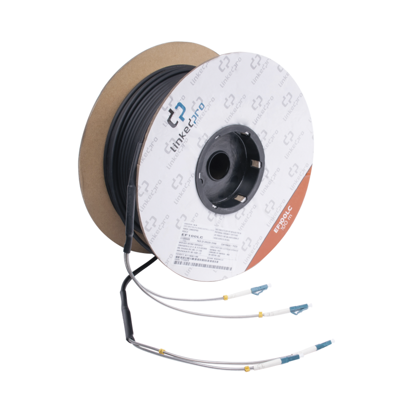 Carrete de Fibra Óptica Monomodo con Conectores LC-LC Duplex, Reforzada con Kevlar, de 100 Metros (328.08 Pies), Para Instalaciones Subterráneas por Tubería