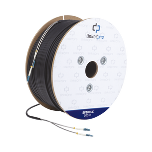 Carrete de Fibra Óptica Monomodo con conectores LC-LC Duplex, Reforzada con Kevlar, de 300 metros, Para instalaciones subterráneas por tubería