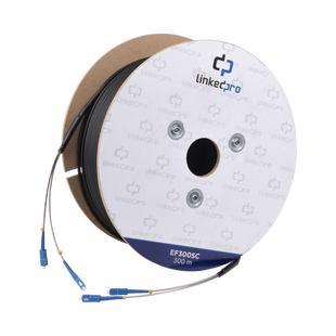 Carrete de Fibra Óptica Monomodo con Conectores SC-SC Duplex, Reforzada con Kevlar, de 300 metros, Para instalaciones subterráneas por tubería
