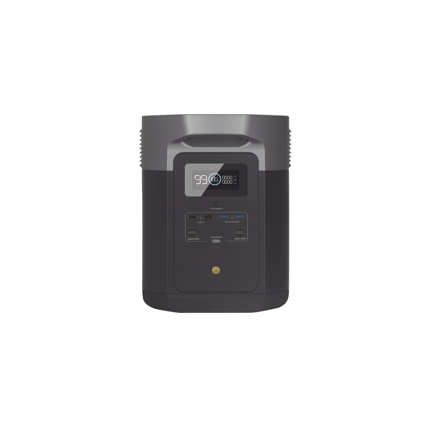 EcoFlow DELTA 2 MAX | Estación de Energía Portátil 2048Wh Litio LFP / 6 AC 2400 W (Max. 3400W) / 2 USB-C 100W / Capacidad para Aumentar Respaldo / Soporta Cargador de Coche 10A a 12.6V / Conectividad WiFi y Bluetooth (App) / Carga Sol