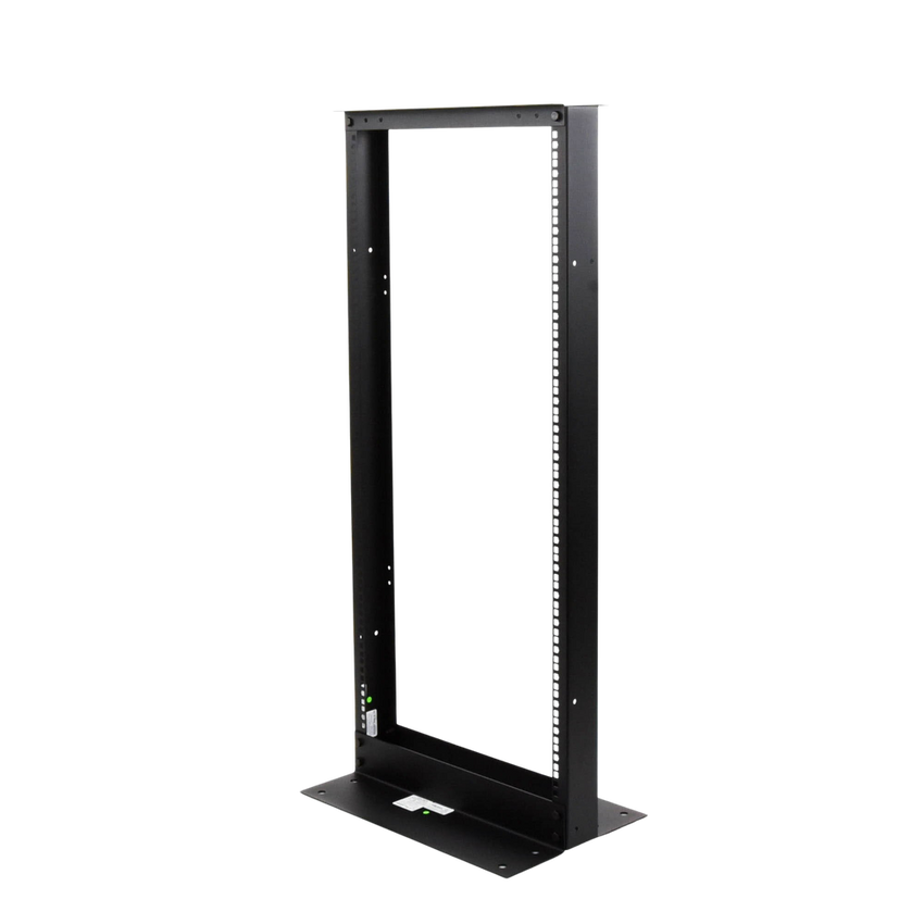 Rack de 2 Postes, Estándar 19", 24 Unidades, Fabricado en Acero, Base "L" para Anclar a Piso.