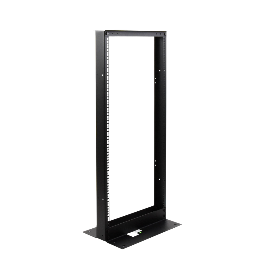 Rack de 2 Postes, Estándar 19", 24 Unidades, Fabricado en Acero, Base "L" para Anclar a Piso.
