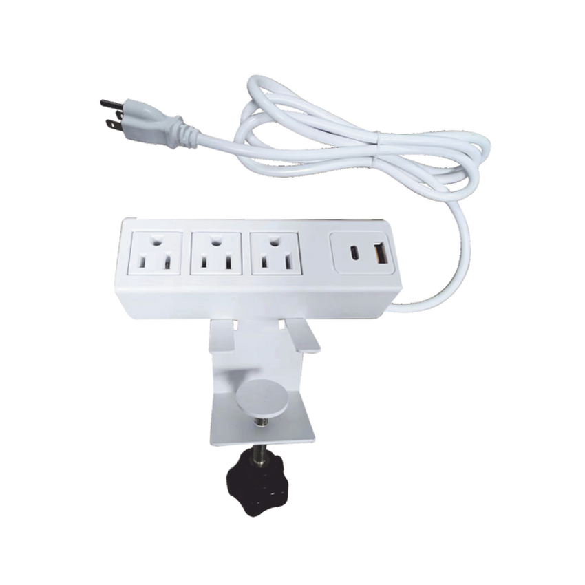 Tomacorriente para Escritorio / Cuenta con Bracket Ajustable a Diferentes Grosores / 3 Contactos 110VCA / 2 Contactos para Carga USB ( 1 contacto USB-A + 1 contacto USB-C )