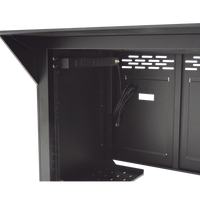 Escritorio Estación Mobiliaria Profesional de Monitoreo y Control / Videovigilancia / Acceso / Alarmas / Etc... / Metal Negro y Madera Tono Oscuro