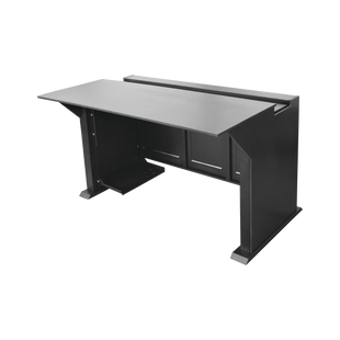 Escritorio Estación Mobiliaria Profesional de Monitoreo y Control / Videovigilancia / Acceso / Alarmas / Etc... / Metal Negro y Madera Tono Oscuro