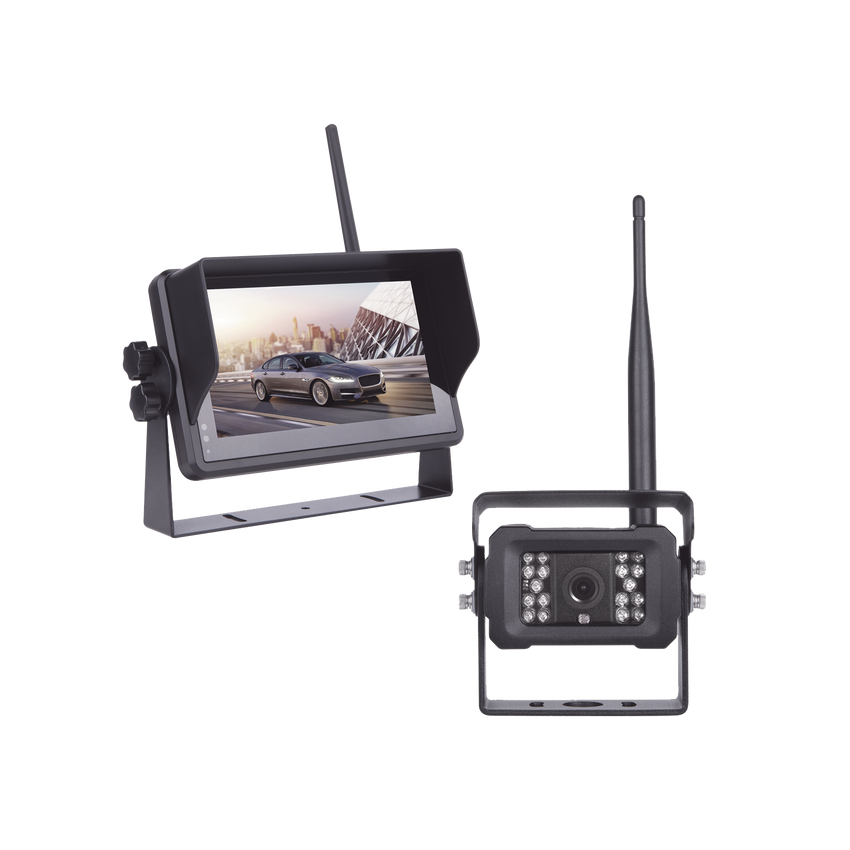 Sistema Profesional Inalámbrico de Cámara de Reversa Infrarroja y Monitor Touch de 7" para Vehículos de Trabajo y Montacargas