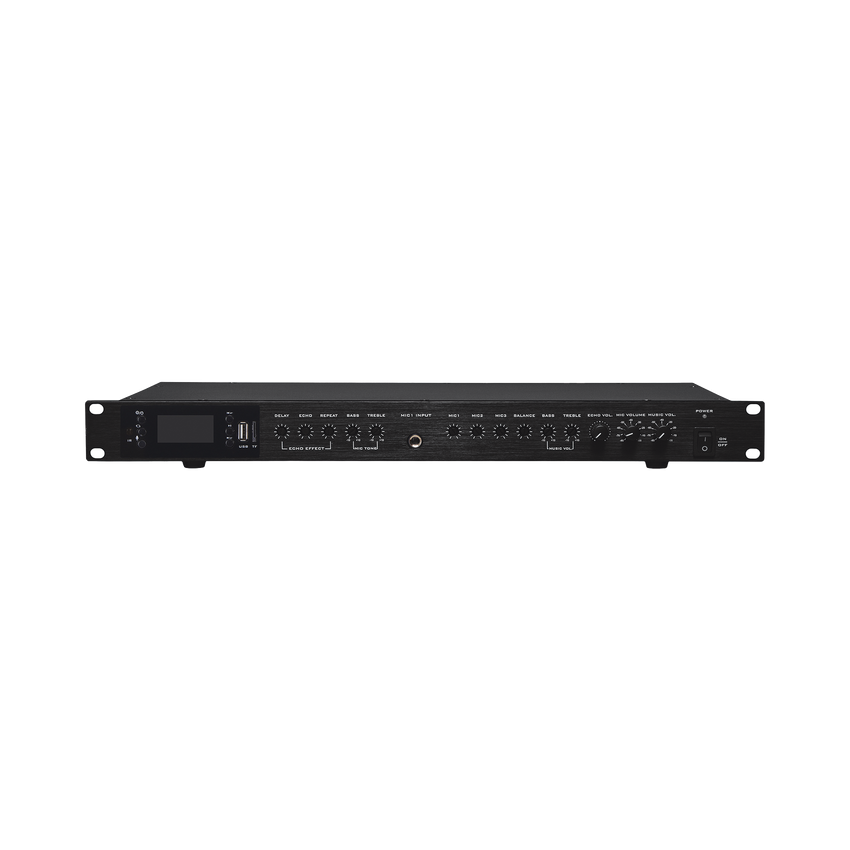 Amplificador de Audio | 2 x 60W | Baja Impedancia 4 - 8&Omega; | Reproductor Bluetooth, USB, SD | Efectos Integrados Delay, Echo, Repeat