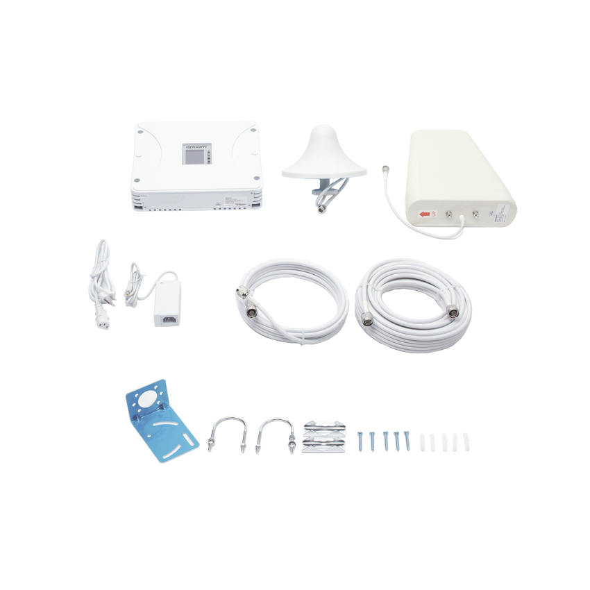 Kit Amplificador de Señal Celular 5G, 4G, 3G, VoLTE y Voz convencional. Funciona con Todos los Operadores. Soporta Múltiples Dispositivos y Tecnologías. Hasta 1200 metros cuadrados de Cobertura