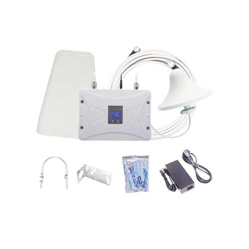 Kit Amplificador de Señal Celular 4G LTE, 3G y Voz. Funciona con Todos los Operadores. Soporta Múltiples Dispositivos y Tecnologías. Hasta 900 m² de Cobertura