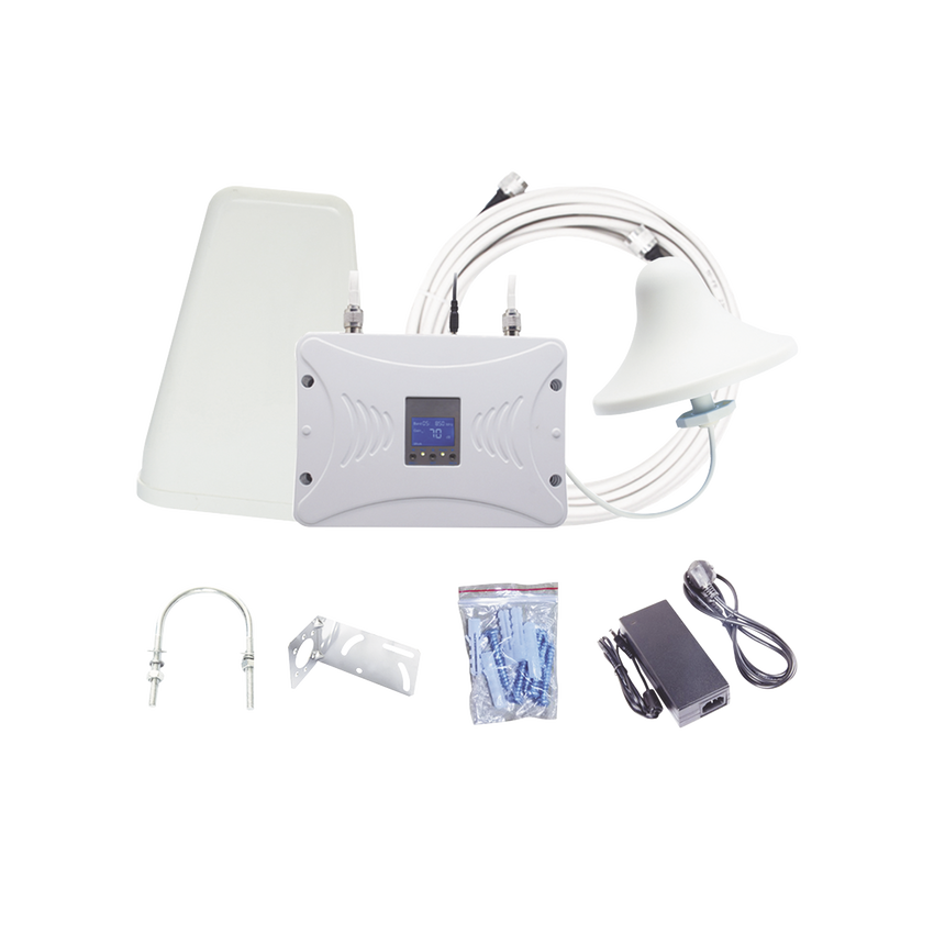 Kit Amplificador de Señal Celular 2G, 3G y 4G / Mejora llamadas convencionales y VoLTE / Amplifica señal de TELCEL, AT&T y MOVISTAR / Cubre hasta 300 m² con una antena y hasta 900 m² con 3 antenas.