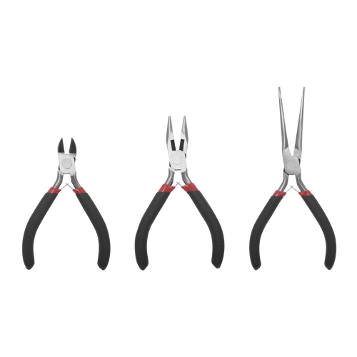 Juego de 3 Mini Pinzas de Corte de 5". Incluye: Pinza de Punta Redonda, Diagonal y Punta de Aguja.
