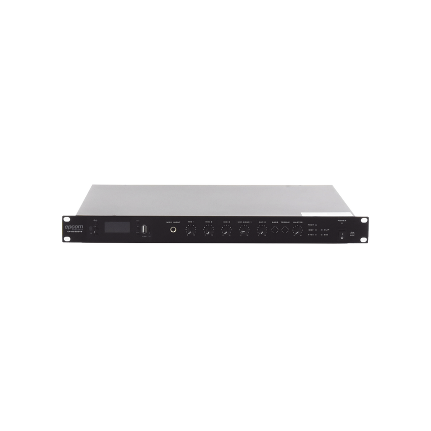 Amplificador de Audio | 1 canal | 350 W | Sistema 100V y Baja Impedancia | 4 Entradas de Micrófono Balanceadas | Bluetooth | USB | SD | FM | Montaje en Rack