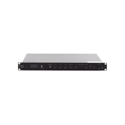 Amplificador de Audio | 1 canal | 350 W | Sistema 100V y Baja Impedancia | 4 Entradas de Micrófono Balanceadas | Bluetooth | USB | SD | FM | Montaje en Rack