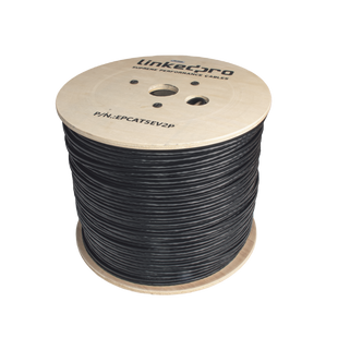 Bobina de Cable Siamés Cat5E CCA + 2 Cables Gruesos (16 AWG) para Alimentar Cámaras Más Lejos / 305m / Instalación en Exterior / Uso Industrial para Climas Extremos