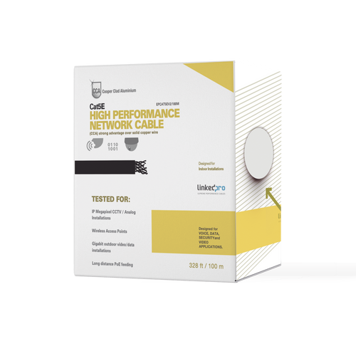 Bobina de cable de 100 m (328 ft) Cat5e, Aleación de Cobre y Aluminio (CCA), color Gris, Uso Interior.