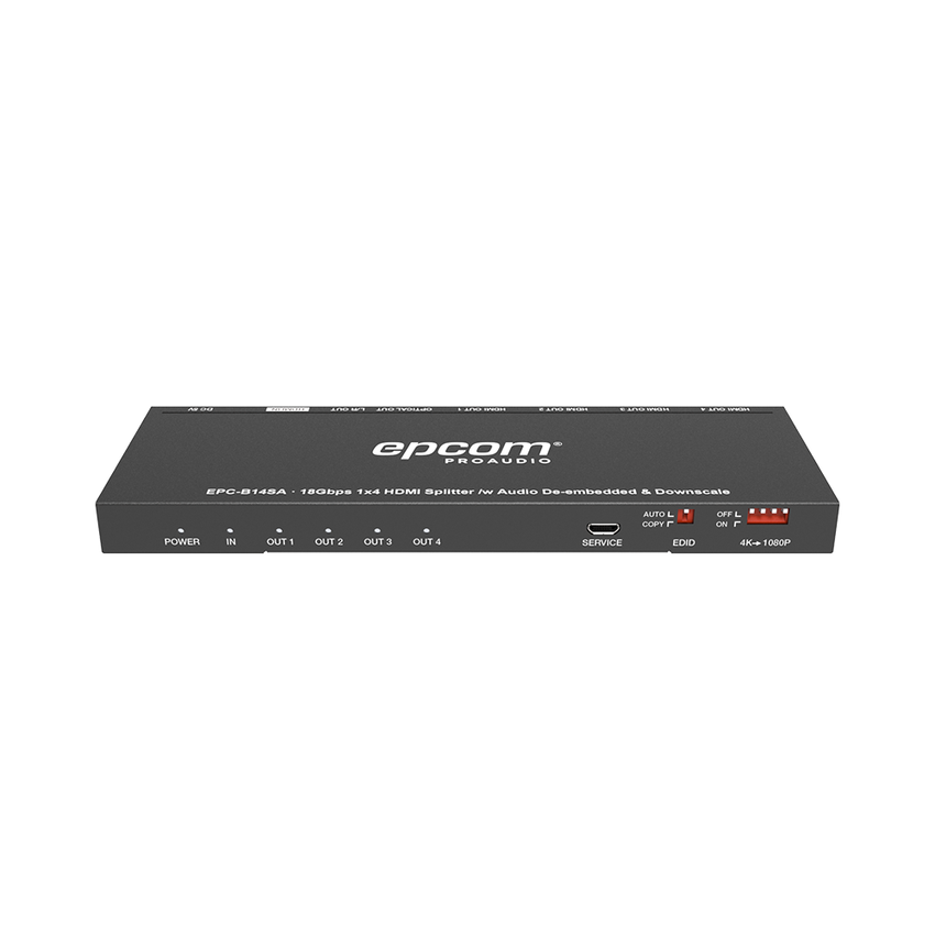 Splitter HDMI 1x4 | 1 Entrada a 4 salidas (Simultaneas) | 4K@60Hz | Extractor de Audio | Down Scaler | HDR  4:4:4 | EDID | 18Gbps