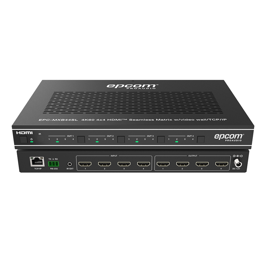 Matriz HDMI 4×4 | Video Wall | Seamless Switch | 10 Modos de Visualización |  4K@60Hz 4:4:4 | HDMI 2.0b y HDCP 2.2 | Control vía Web, IR, RS-232 y TCP/IP
