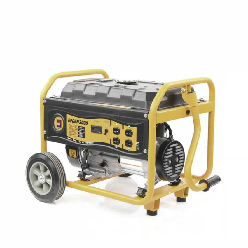 Generador a Gasolina / Planta de Emergencia 3kW (7HP), 110Vca, Encendido de Jalón, Jaula con Ruedas para Fácil Traslado