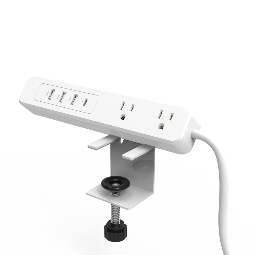 Multicontacto con Montaje para Escritorio / Carga Rápida para 65 W / 3 x Nema 5-15P / 2 x USB-A (5V @3A) / 1 x USB-C (65W)