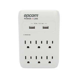 Multicontacto de Pared 110 Vca / Supresor de Picos 1080 Joules / 6 x Nema 5-15P / 2 x USB (5V @3.4A)