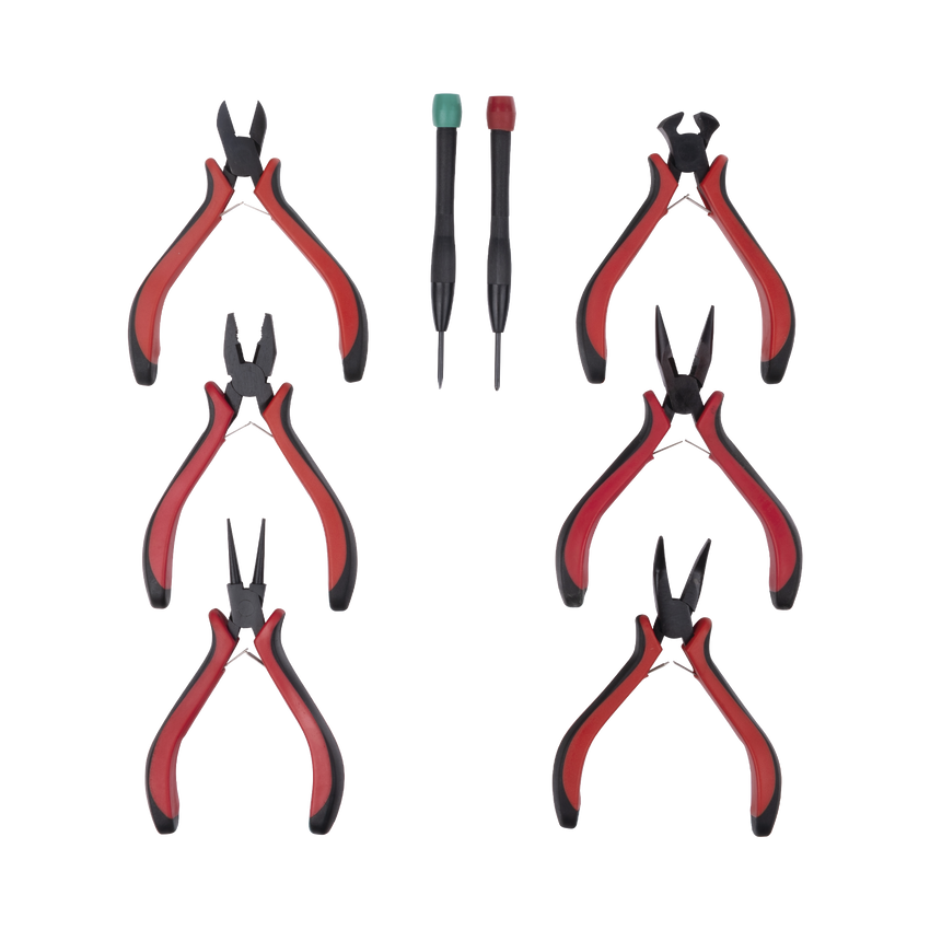 Juego de Herramientas con 6 Pinzas Eléctricas de 4.5" + 2 Desarmadores de Precisión (Plano y Cruz).