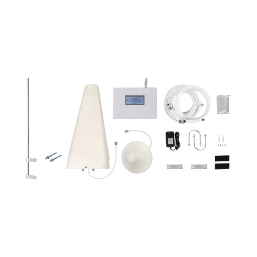 Kit Amplificador de Señal Celular TRIPLE banda de frecuencia. Incluye Mástil. Mejora las llamadas convencionales y VoLTE / Soporta los datos de las tecnologías 2G, 3G y 4G de TELCEL, AT&T y MOVISTAR / Cubre hasta 2 espacios...