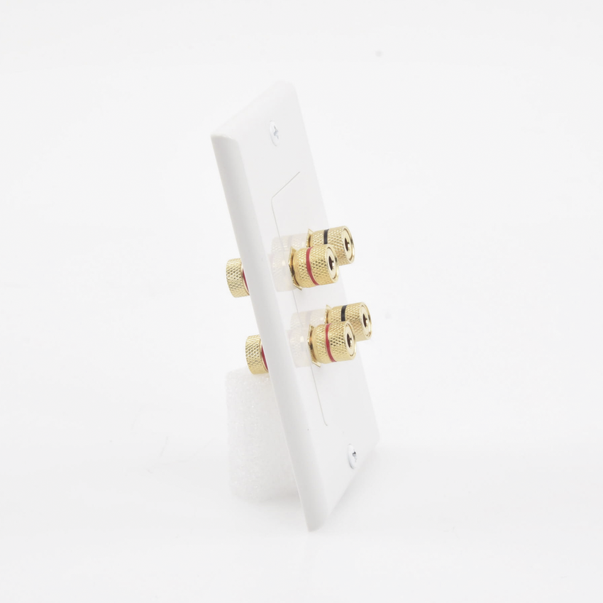 Placa de Pared | Postes de Unión Tipo Banana | Conexión para 2 Altavoces | Fácil Instalación | Conectores Chapados en Oro