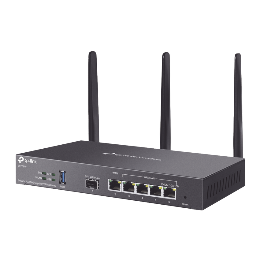 Router Omada VPN / SDN Multi-WAN Gigabit / 1 Puerto WAN SFP Gigabit / 1 Puerto WAN RJ45 Gigabit / 2 Puertos LAN RJ45 Gigabit / 2 Puertos Configurables LAN/WAN / 150,000 Sesiones Concurrentes / Administración Centralizada Omada o Stand-Alone