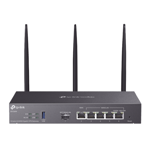 Router Omada VPN / SDN Multi-WAN Gigabit / 1 Puerto WAN SFP Gigabit / 1 Puerto WAN RJ45 Gigabit / 2 Puertos LAN RJ45 Gigabit / 2 Puertos Configurables LAN/WAN / 150,000 Sesiones Concurrentes / Administración Centralizada Omada o Stand-Alone