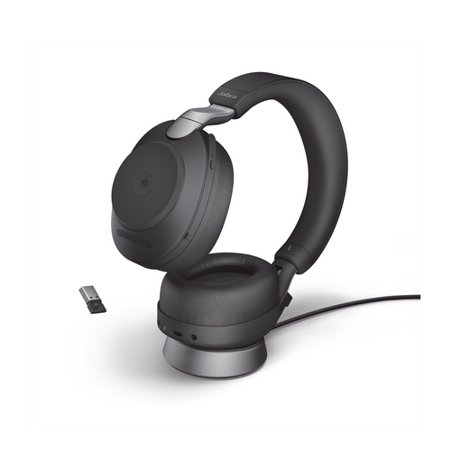 Jabra Evolve2 85, Auricular stereo versión MS con cancelación de ruido activa, dongle USB-A indicador de ocupado (Busylight)(28599-999-999)