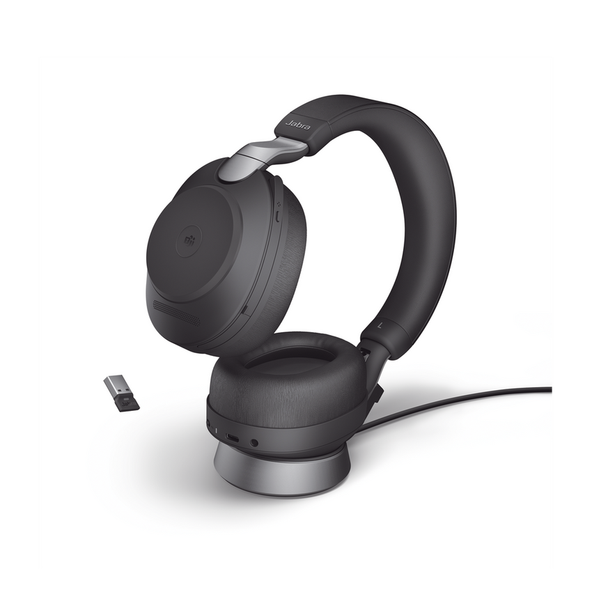 Jabra Evolve2 85, Auricular stereo versión MS con cancelación de ruido activa, dongle USB-A indicador de ocupado (Busylight)(28599-999-999)
