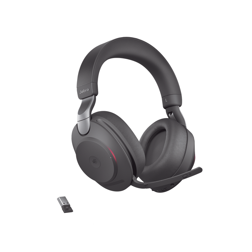 Jabra Evolve2 85, Auricular stereo versión MS con cancelación de ruido activa, dongle USB-A indicador de ocupado (Busylight)(28599-999-999)