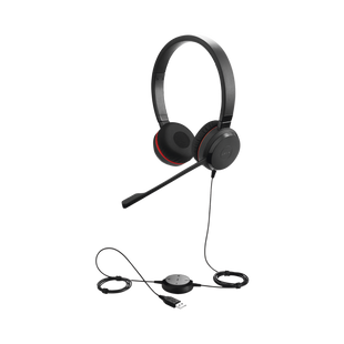 Jabra Evolve 30 Duo con conexión USB / 3.5mm, micrófono con cancelación de ruido y controlador en el cable con botones e indicadores LED (5399-829-309)