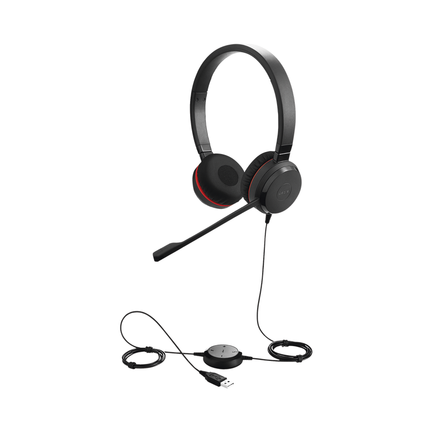 Jabra Evolve 30 Duo con conexión USB / 3.5mm, micrófono con cancelación de ruido y controlador en el cable con botones e indicadores LED (5399-829-309)