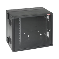 Gabinete AccessPlus de Montaje en Pared de 19in, Rieles Numerados y Roscados #10-32, Puerta con Ventana de Seguridad, 700 mm de Ancho, 637 mm de Profundidad, 12 UR, Color Negro