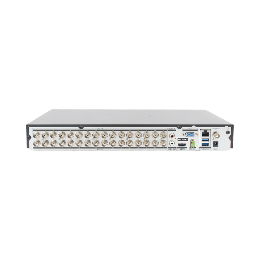 DVR 32 Canales TurboHD + 8 Canales IP / 5 Megapixel Lite - 3K Lite / Acusense (Evita Falsas Alarmas) / Audio Bidireccional / 2 Bahías de Disco Duro / H.265+ / Salida de Video en Full HD