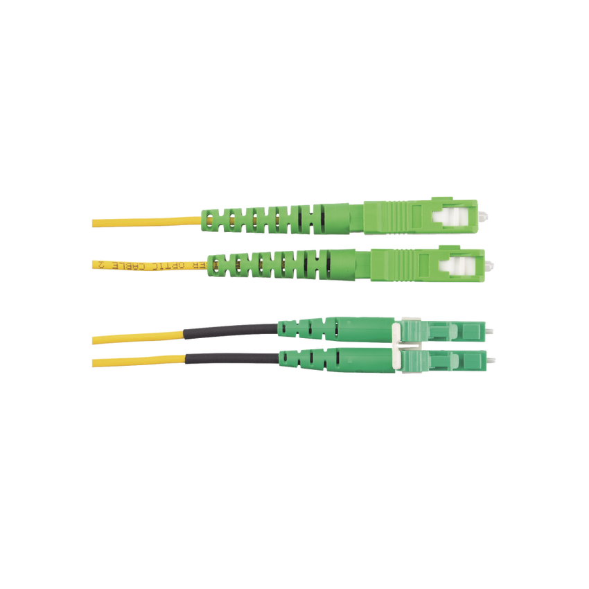Jumper de Fibra Optica Monomodo 9/125 OS2, SC/APC-LC/APC Duplex, OFNR (Riser), Color Amarillo, 2 Metros (6.56 Pies)