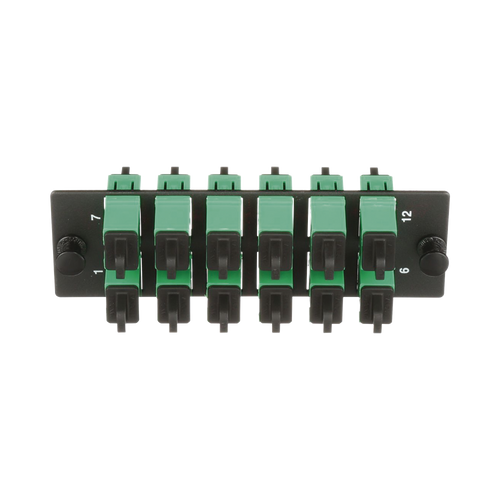 Placa Acopladora de Fibra Optica FAP, Con 12 Conectores SC/APC (12 Fibras), Para Fibra Monomodo OS1/OS2, Color Verde