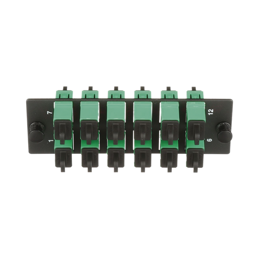 Placa Acopladora de Fibra Optica FAP, Con 12 Conectores SC/APC (12 Fibras), Para Fibra Monomodo OS1/OS2, Color Verde
