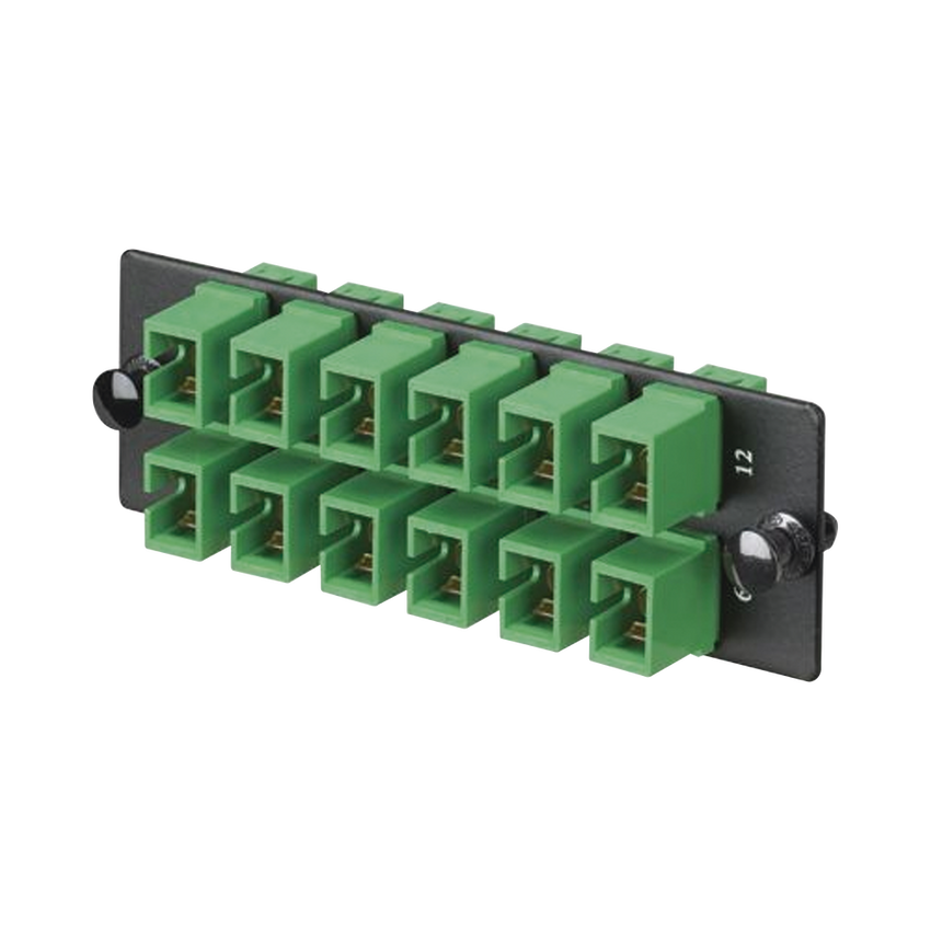 Placa Acopladora de Fibra Optica FAP, Con 12 Conectores SC/APC (12 Fibras), Para Fibra Monomodo OS1/OS2, Color Verde