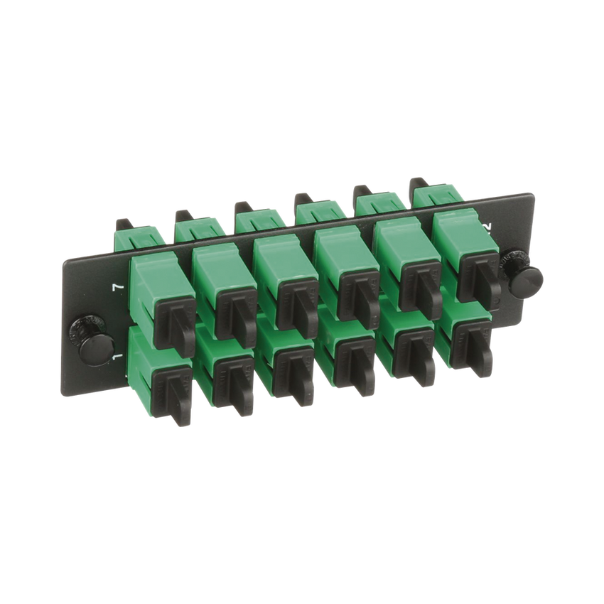 Placa Acopladora de Fibra Optica FAP, Con 12 Conectores SC/APC (12 Fibras), Para Fibra Monomodo OS1/OS2, Color Verde