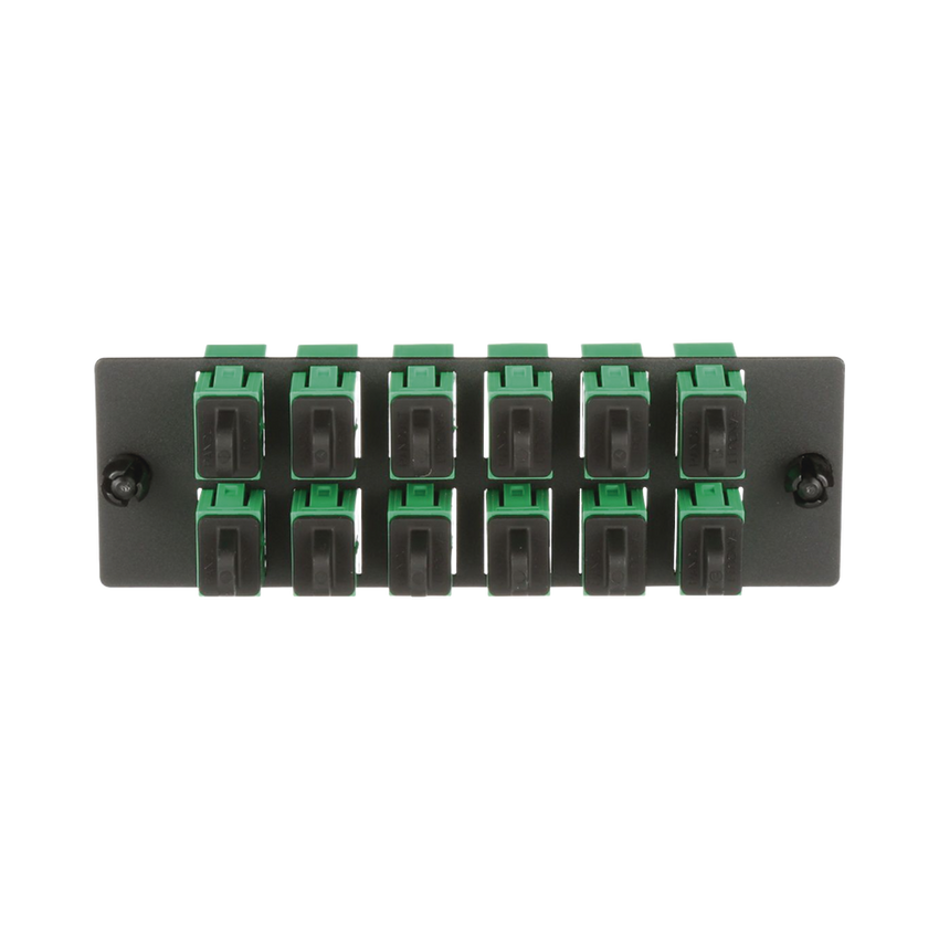 Placa Acopladora de Fibra Optica FAP, Con 12 Conectores SC/APC (12 Fibras), Para Fibra Monomodo OS1/OS2, Color Verde