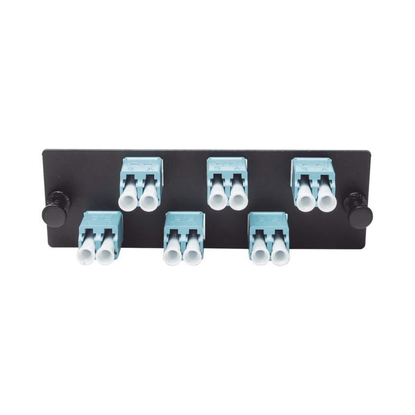 Placa Acopladora de Fibra Optica FAP, Con 6 Conectores LC Duplex (12 Fibras), Para Fibra Multimodo OM3/OM4, Color Aqua