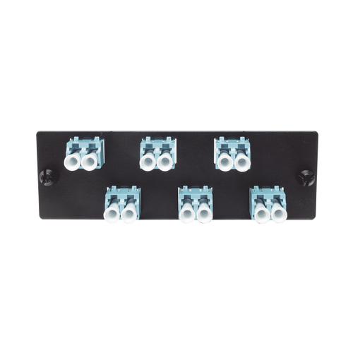 Placa Acopladora de Fibra Optica FAP, Con 6 Conectores LC Duplex (12 Fibras), Para Fibra Multimodo OM3/OM4, Color Aqua