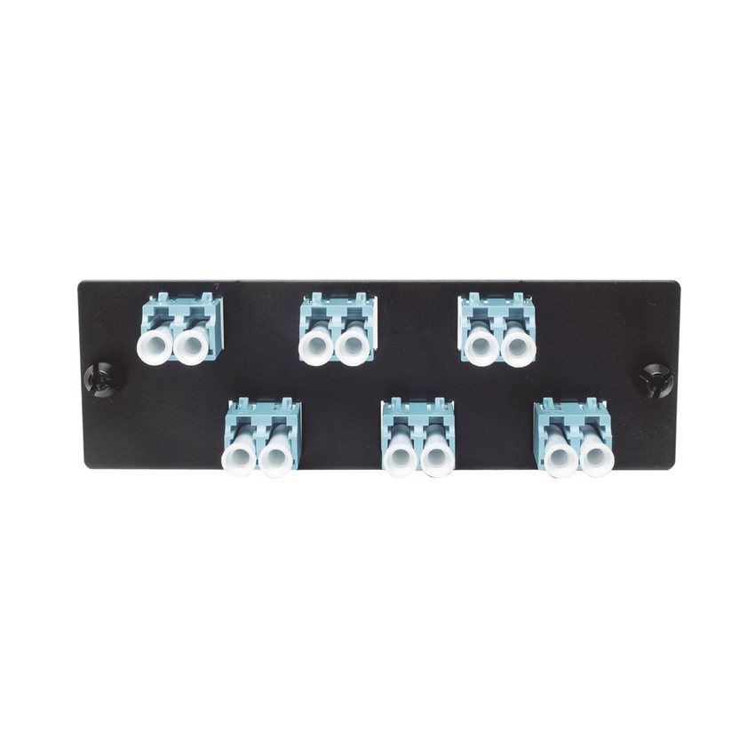 Placa Acopladora de Fibra Optica FAP, Con 6 Conectores LC Duplex (12 Fibras), Para Fibra Multimodo OM3/OM4, Color Aqua