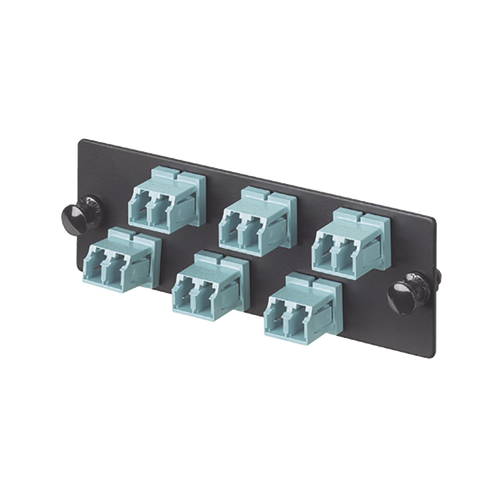 Placa Acopladora de Fibra Optica FAP, Con 6 Conectores LC Duplex (12 Fibras), Para Fibra Multimodo OM3/OM4, Color Aqua