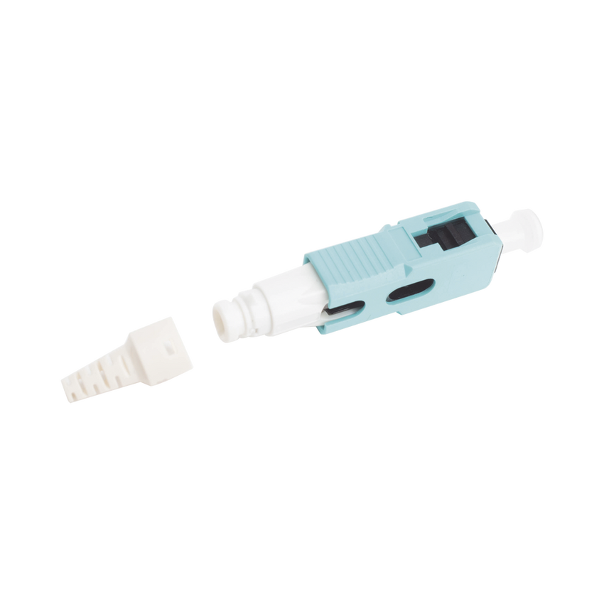 Conector de Fibra Óptica Pre-Pulido LightBow SC Simplex, Multimodo 50/125 (OM3/OM4), Re-Terminable, Color Aqua