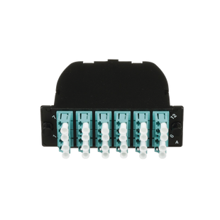 Casete OptiCom de Fibra Óptica Multimodo OM3, Con 2 Conectores MPO a 12 LC Duplex, Polaridad Método A, Pérdida de Inserción Estándar